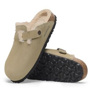 New With Box Women's Boston Shearling Taupe Birkenstock Clog (Narrow)